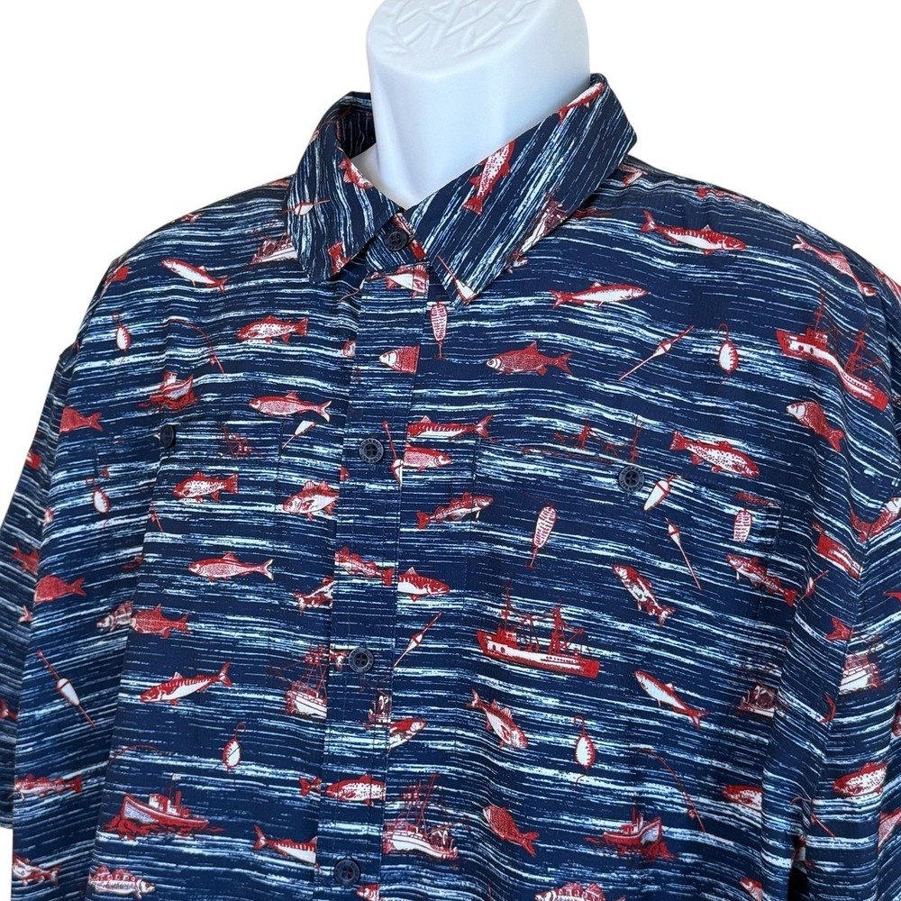 Silver Bait Fishing Shirt‎ Mens XXL Navy Blue Red Fish Boats Boat Vented Outdoor